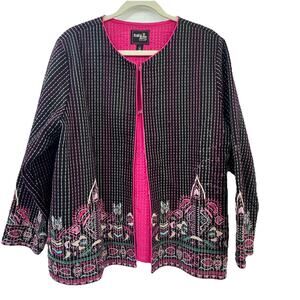 Rara Avis by Iris Apfel Embroidered Black Blazer Jacket 1X Artsy Boho